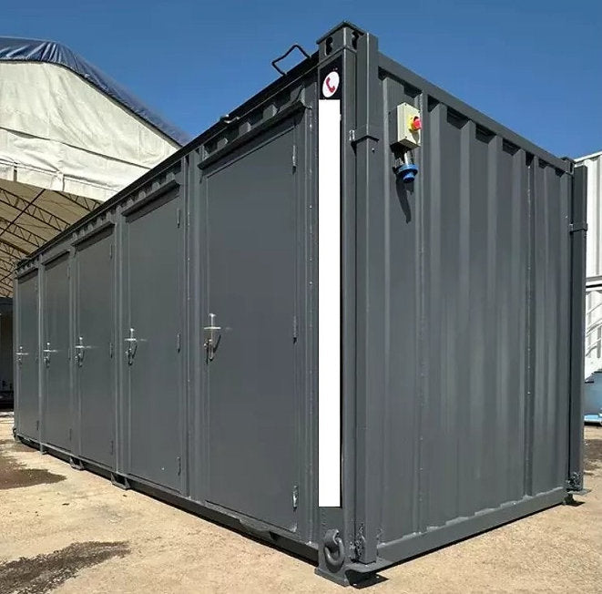 Sanitärcontainer 6 m × 2,4 m – 5 Separate Kabinen – WC & Waschbecken